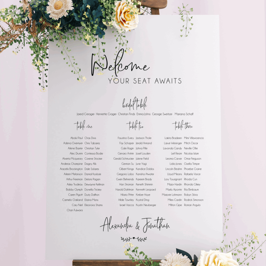 Table Seating Plan - Jonathan Design | Silver Belle Design